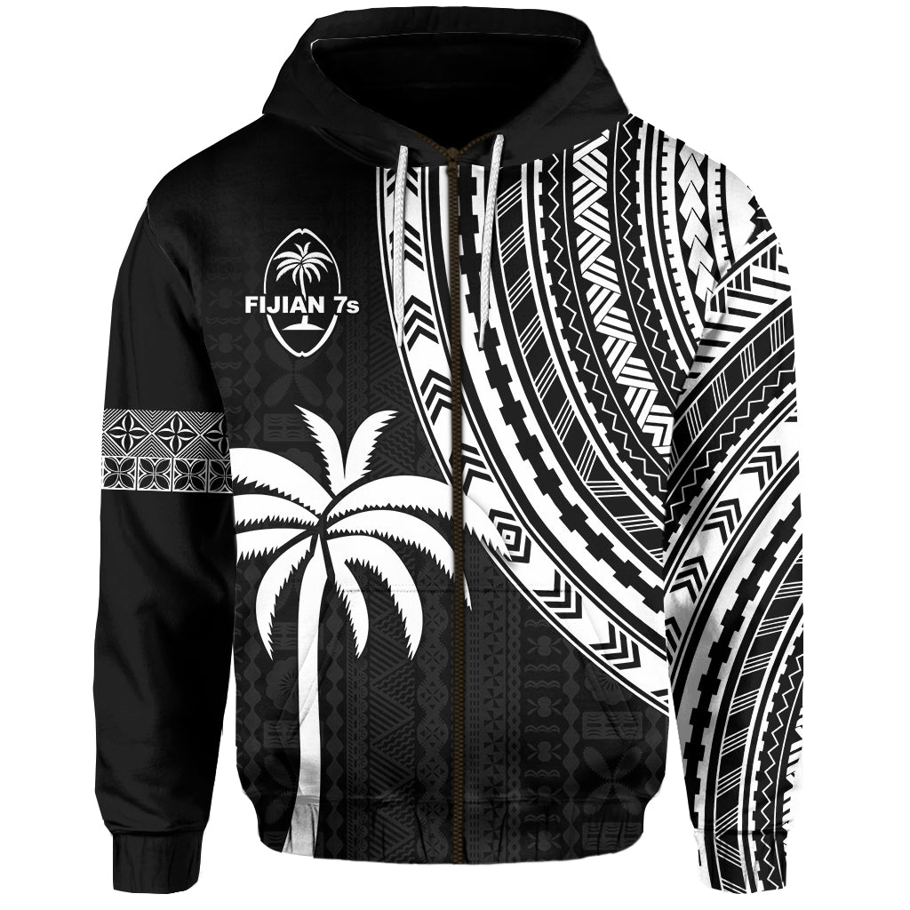 Custom Fiji Rugby Sevens Zip Hoodie Fijian 7s Tapa Polynesian Custom Text and Number LT13 - Polynesian Pride
