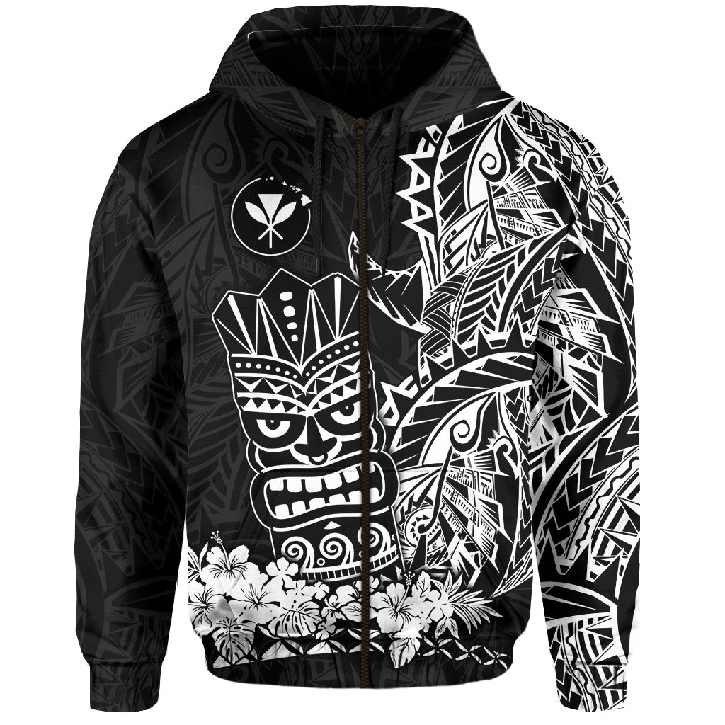 Hawaii Polynesian Zip Hoodie White Tiki Masks Hawaiian LT13 Unisex White - Polynesian Pride