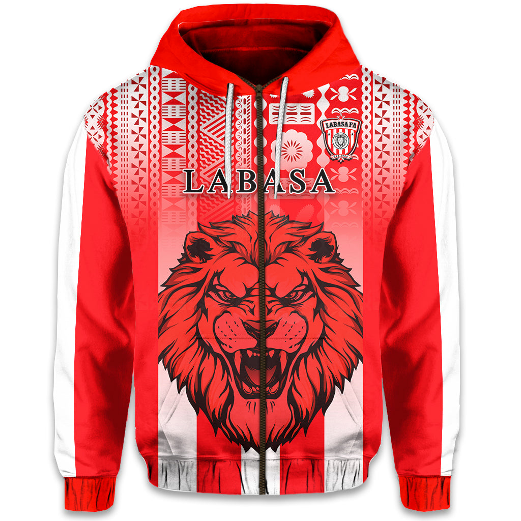 Custom Football LABASA FA Zip Hoodie Red Lion Fiji Custom Text and Number LT13 - Polynesian Pride