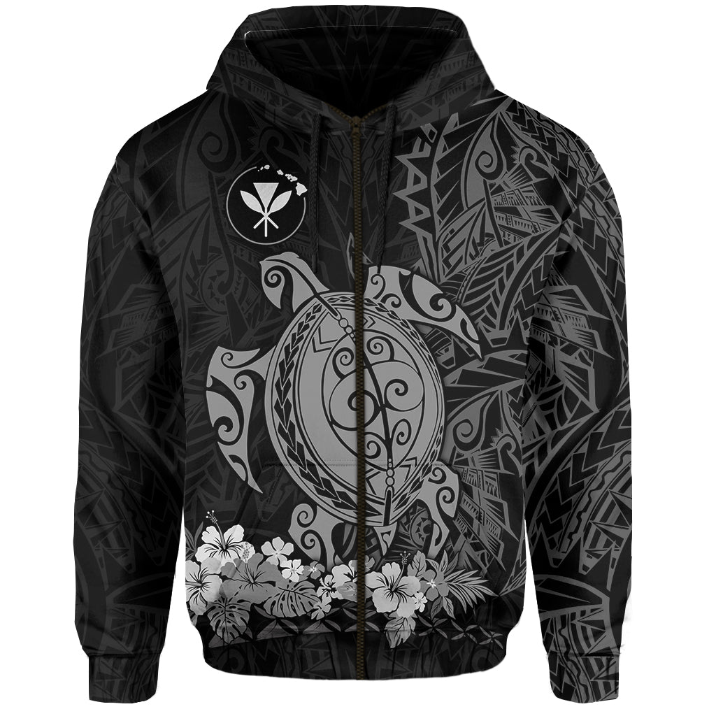 Custom Hawaii Polynesian Zip Hoodie Gray Sea Turtles Hawaiian LT13 - Polynesian Pride