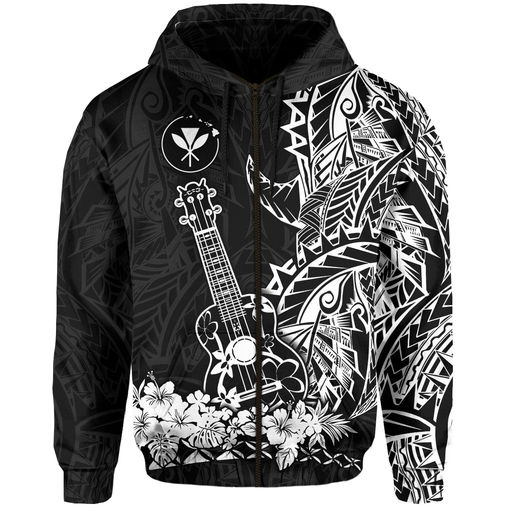Custom Hawaii Polynesian Zip Hoodie White Ukulele LT13 - Polynesian Pride
