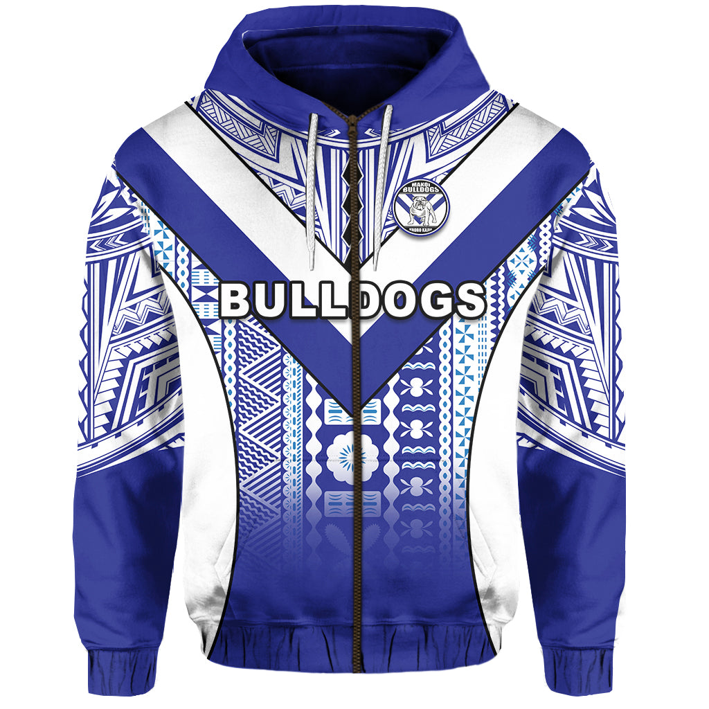 Custom Makoi Bulldogs Zip Hoodie Mix Tapa Fijian Custom Text and Number LT13 - Polynesian Pride