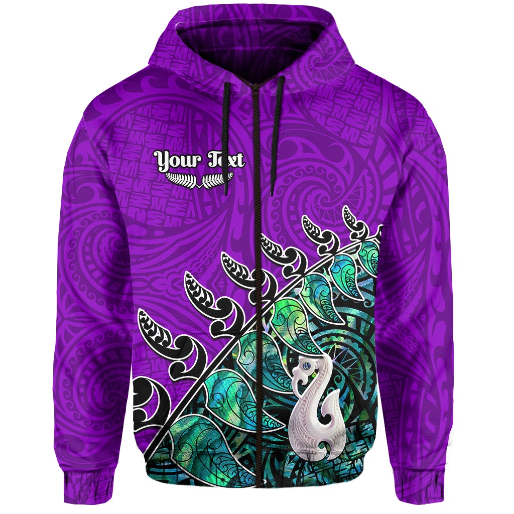 Custom New Zealand Maori Hoodie Fern and Manaia Version Purple LT13 Zip Hoodie Purple - Polynesian Pride