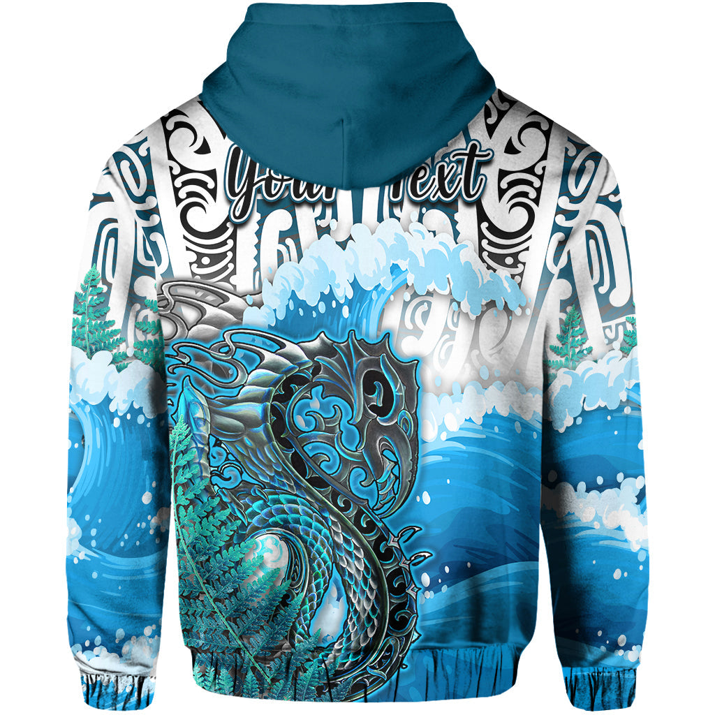 Custom Manaia Maori Hoodie Fern Aotearoa Blue Waves LT13 - Polynesian Pride