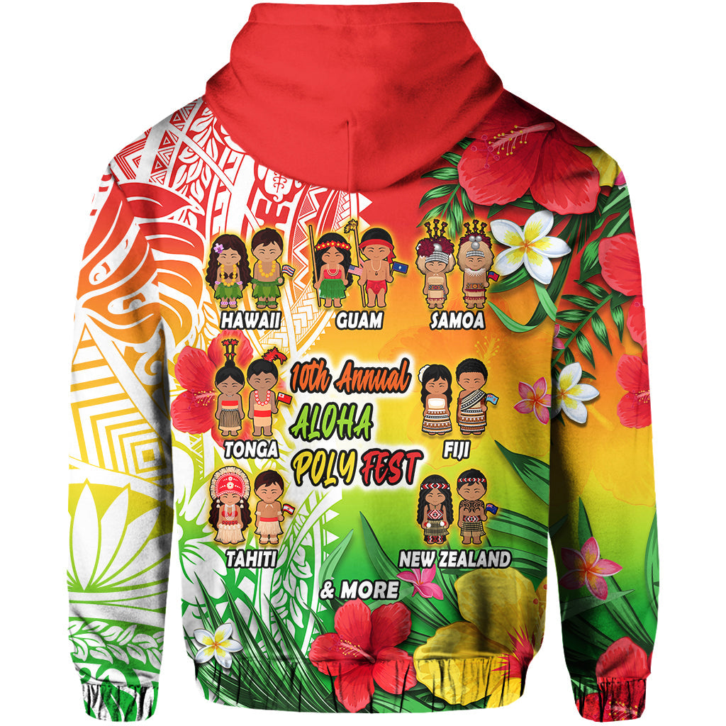 Aloha Poly Fest Hoodie Polynesian Pattern With Tropical Flowers LT14 - Polynesian Pride