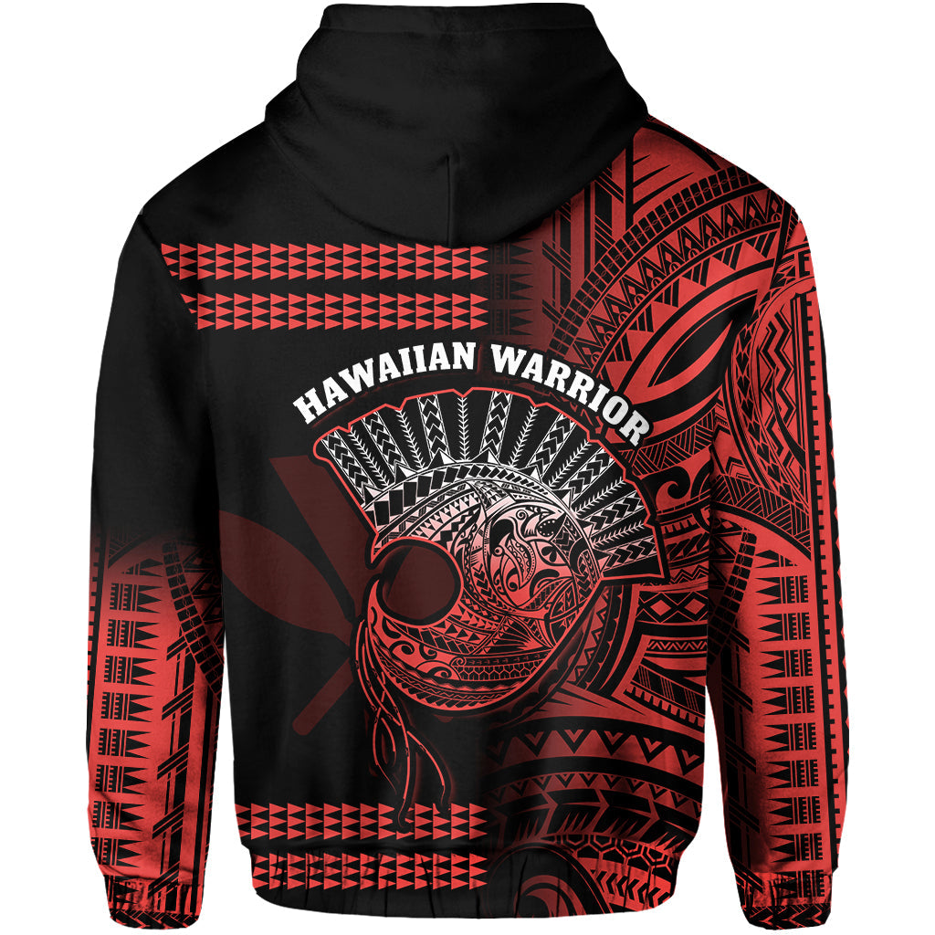 Hawaii Hoodie Kakau Warrior Helmet Gradient Red Polynesian LT14 - Polynesian Pride