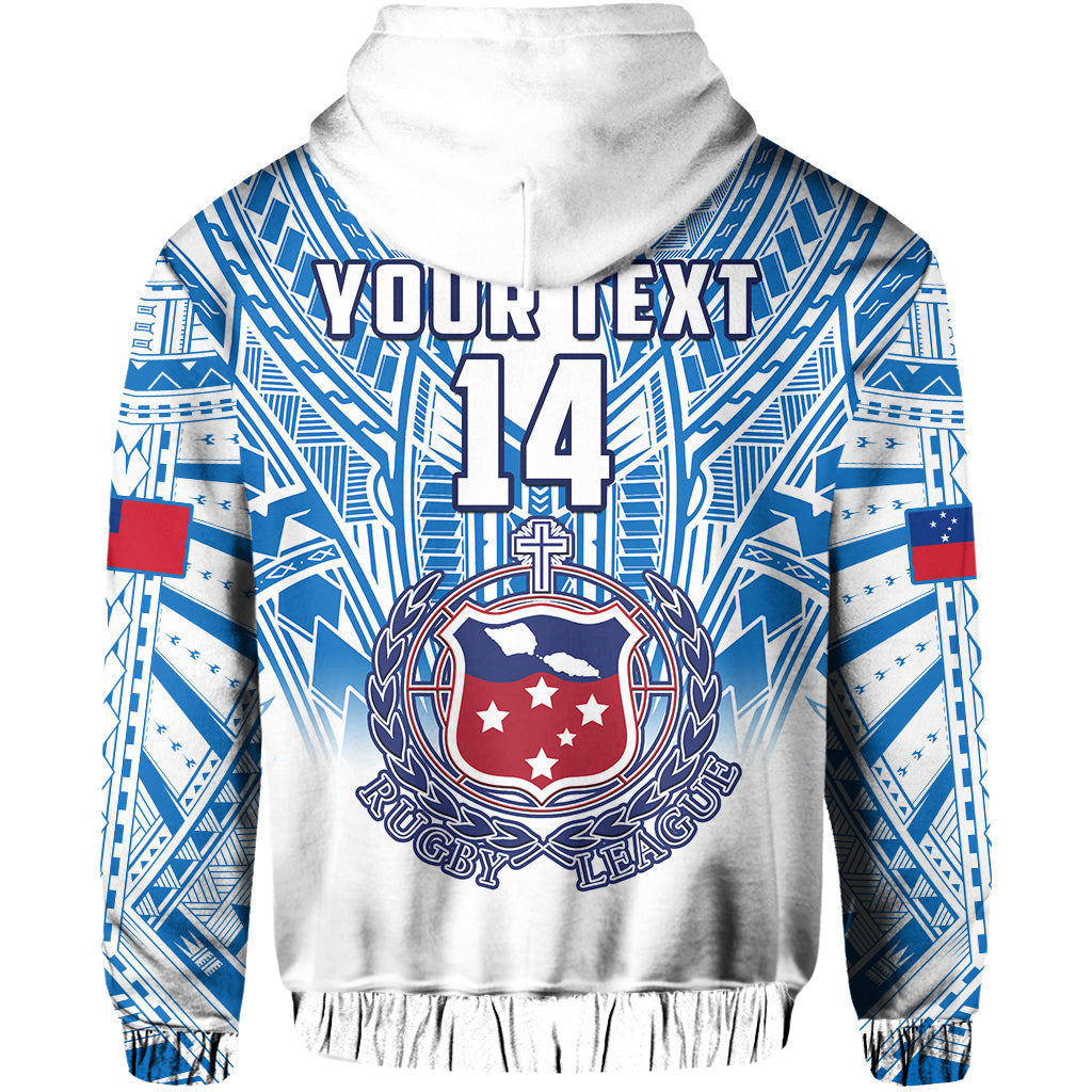 (Custom Text and Number) Samoa Rugby Hoodie Personalise Toa Samoa Polynesian Pacific White Version LT14 - Polynesian Pride