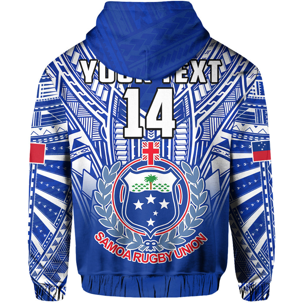 (Custom Text and Number) Samoa Rugby Hoodie Manu Samoa 7s Ginger Blue Polynesian LT14 - Polynesian Pride