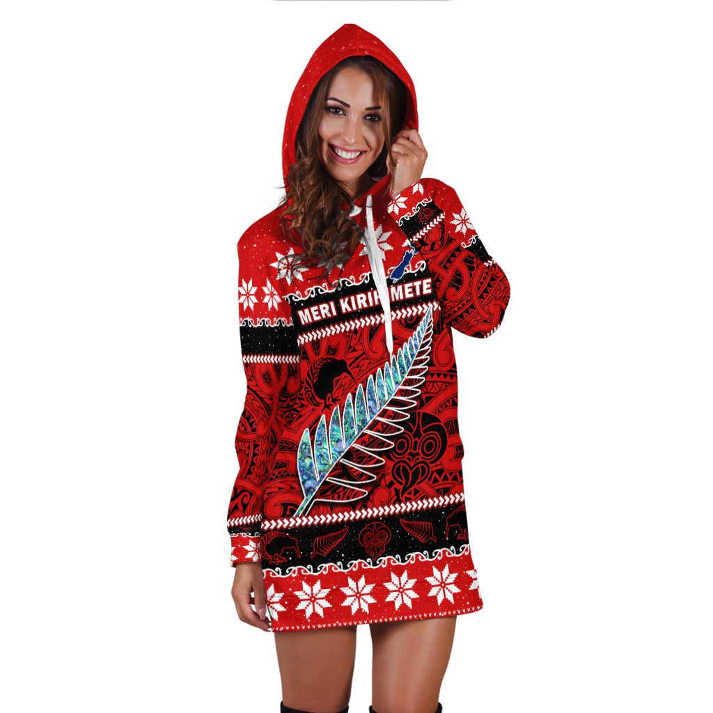 (Custom Personalised) New Zealand Christmas Hoodie Dress Paua Shell Silver Fern Meri Kirihimete LT14 - Polynesian Pride