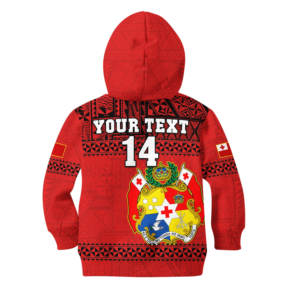 (Custom Text And Number) Tonga Rugby Hoodie KID Mate Maa Tonga Pacific Ngatu Black LT14 - Polynesian Pride