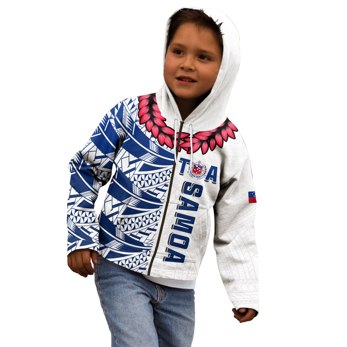 Toa Samoa Rugby Hoodie KID Siamupini Ula Fala White LT13 - Polynesian Pride