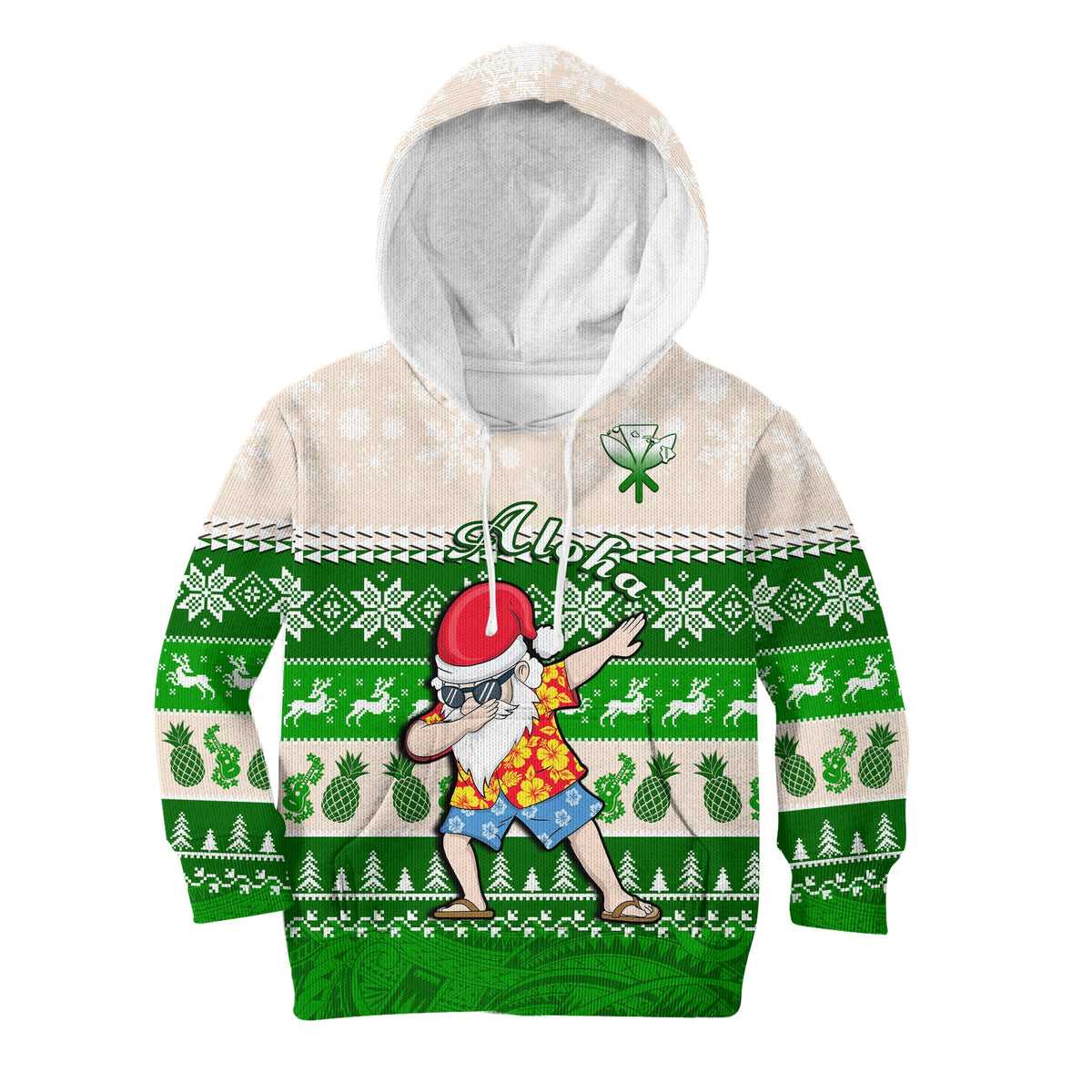 Hawaii Mele Kalikimaka Hoodie KID Dabbing Santa Green Merry Christmas LT14 Green - Polynesian Pride