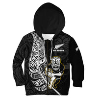 (Custom Text And Number) New Zealand Silver Fern Rugby Hoodie KID All Black Maori Version Black LT14 - Polynesian Pride