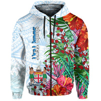 Custom Fiji Hoodie Proud Fijian Tapa mix Tagimoucia Flowers LT13 - Polynesian Pride