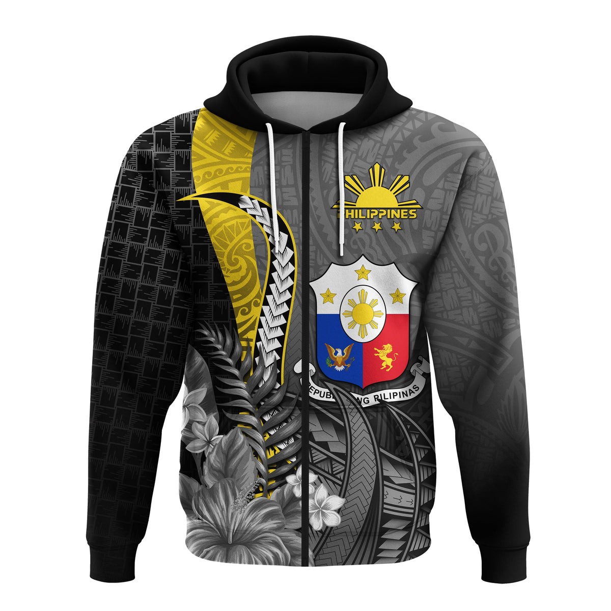 Custom Philippines Sampaguita Hoodie Simple Polynesian Sun Filipino LT13 Zip Hoodie Black - Polynesian Pride