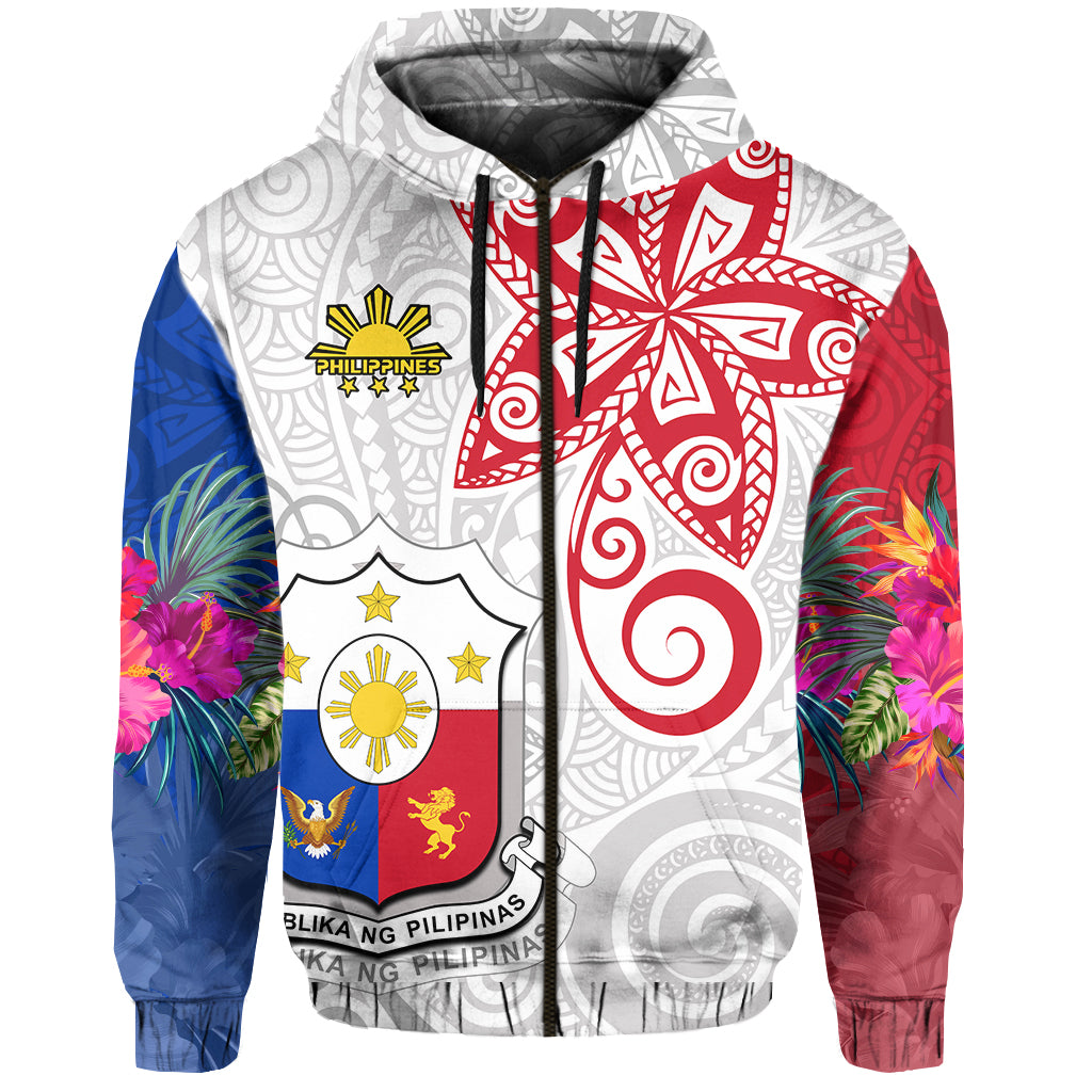 Custom Philippines Hoodie Sun Filipino Polynesian mix Flowers Special Vibe LT13 Zip Hoodie Art - Polynesian Pride