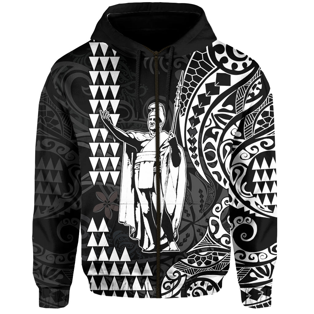 Hawaii Day Kakau Hoodie Proud To Be Hawaiian Black King Kamehameha and Kanaka Maoli LT13 Zip Hoodie Black - Polynesian Pride