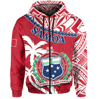 Samoa Hoodie Samoan Coat of Arms With Coconut Red Style LT14 Zip Hoodie Red - Polynesian Pride