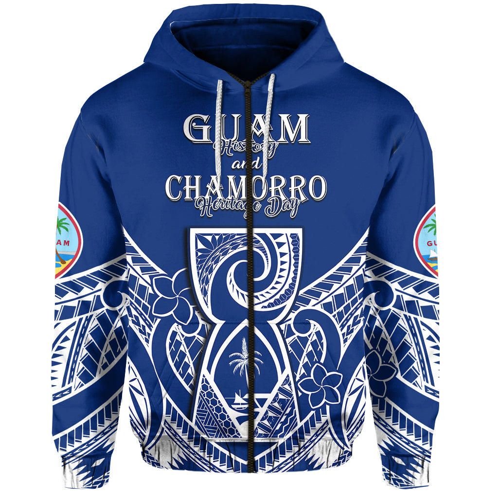 Custom Guam History and Chamorro Heritage Day Hoodie Latte Stone Polynesian LT14 Zip Hoodie Blue - Polynesian Pride