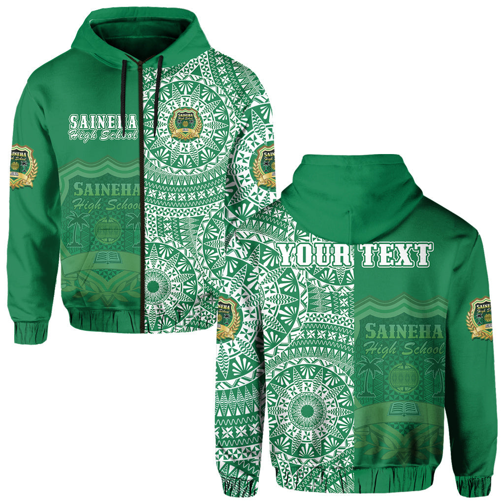 Custom Tonga Saineha High School Hoodie Tongan Ngatu Pattern LT14 Zip Hoodie Green - Polynesian Pride