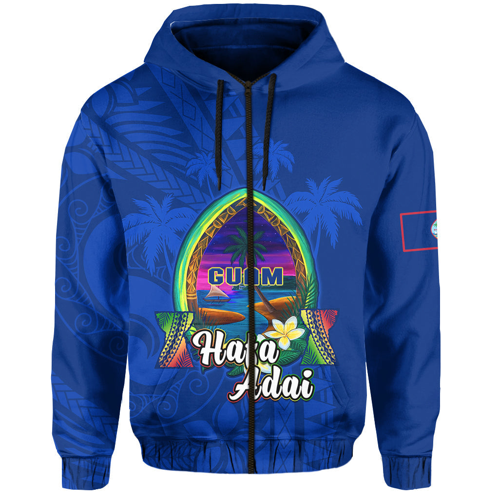 Custom Guam Hoodie Hafa Adai Latte Stone Proud Chamorro LT14 Zip Hoodie Blue - Polynesian Pride