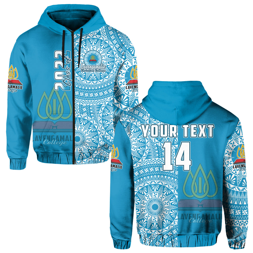 Custom Lavengamalie Tonga College Hoodie Class of Year Tongan Ngatu Pattern LT14 Zip Hoodie Blue - Polynesian Pride
