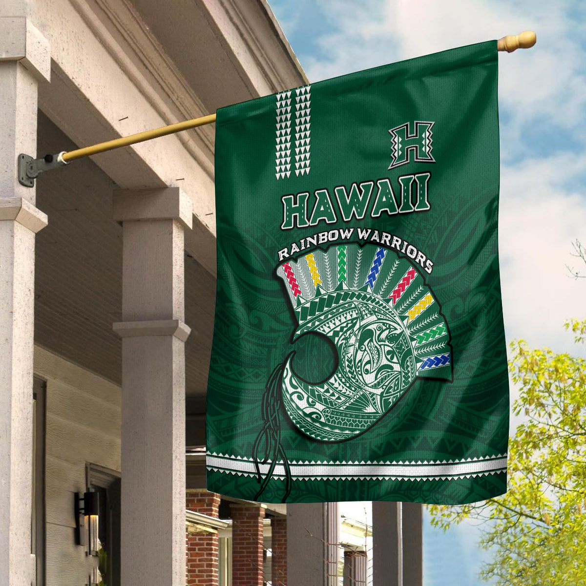 Hawaii Football Flag Kakau Rainbow Warriors Helmet Go Bows Ver.01 LT14 House Flag - Polynesian Pride