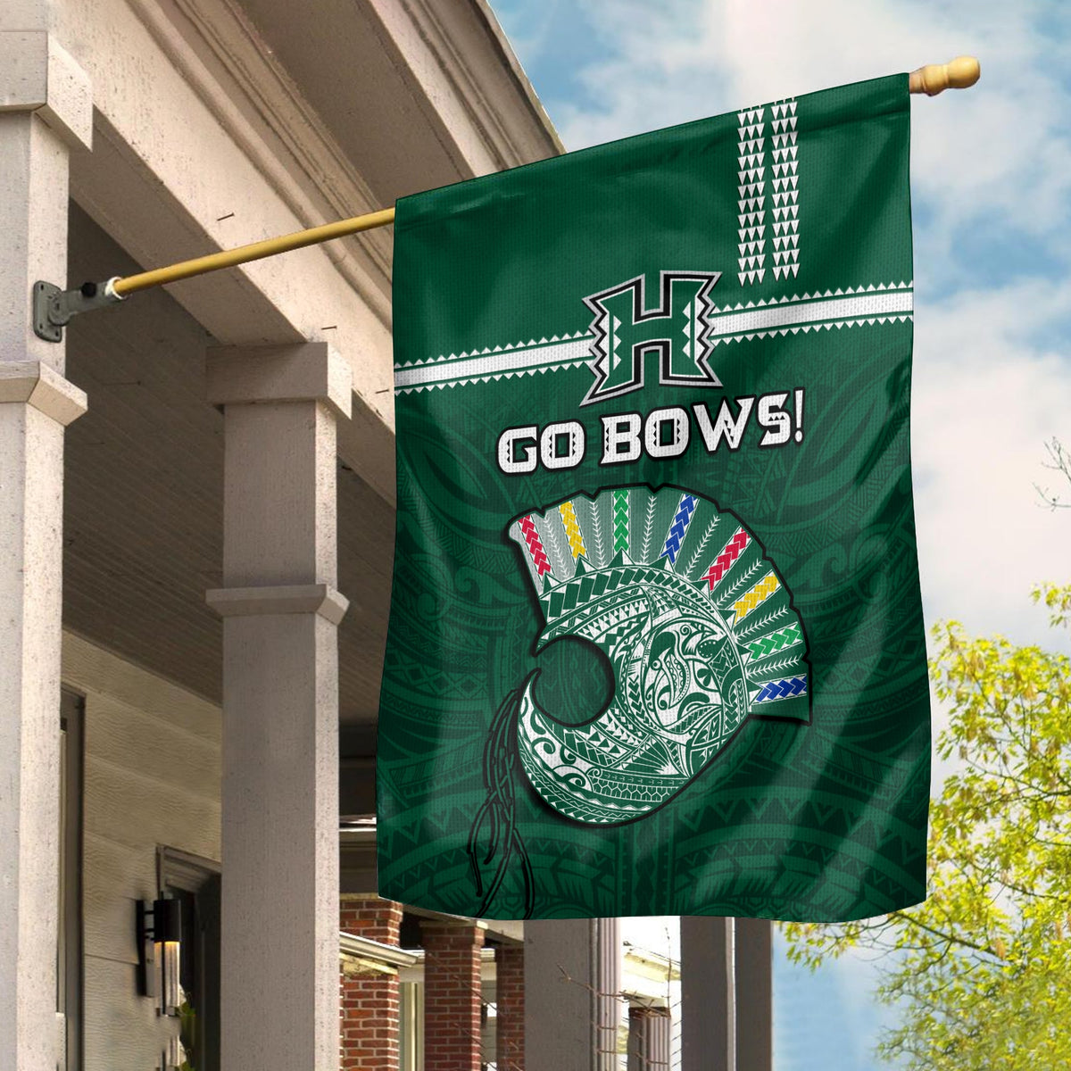 Hawaii Football Flag Kakau Rainbow Warriors Helmet Go Bows Ver.02 LT14 House Flag - Polynesian Pride