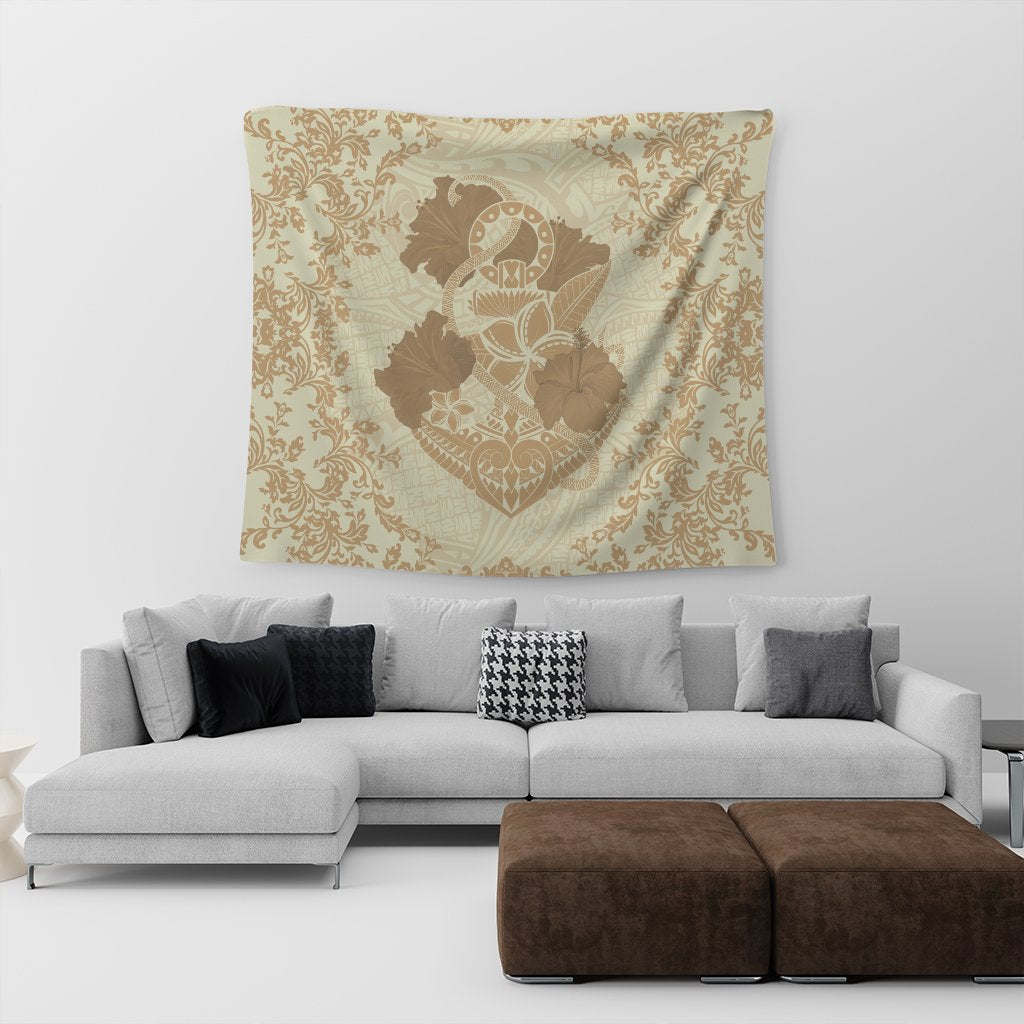 Hawaii Anchor Hibiscus Flower Vintage Tapestry - AH - Beige - Polynesian Pride