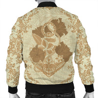 Hawaii Anchor Hibiscus Flower Vintage Bomber Jacket - AH - Beige - Polynesian Pride