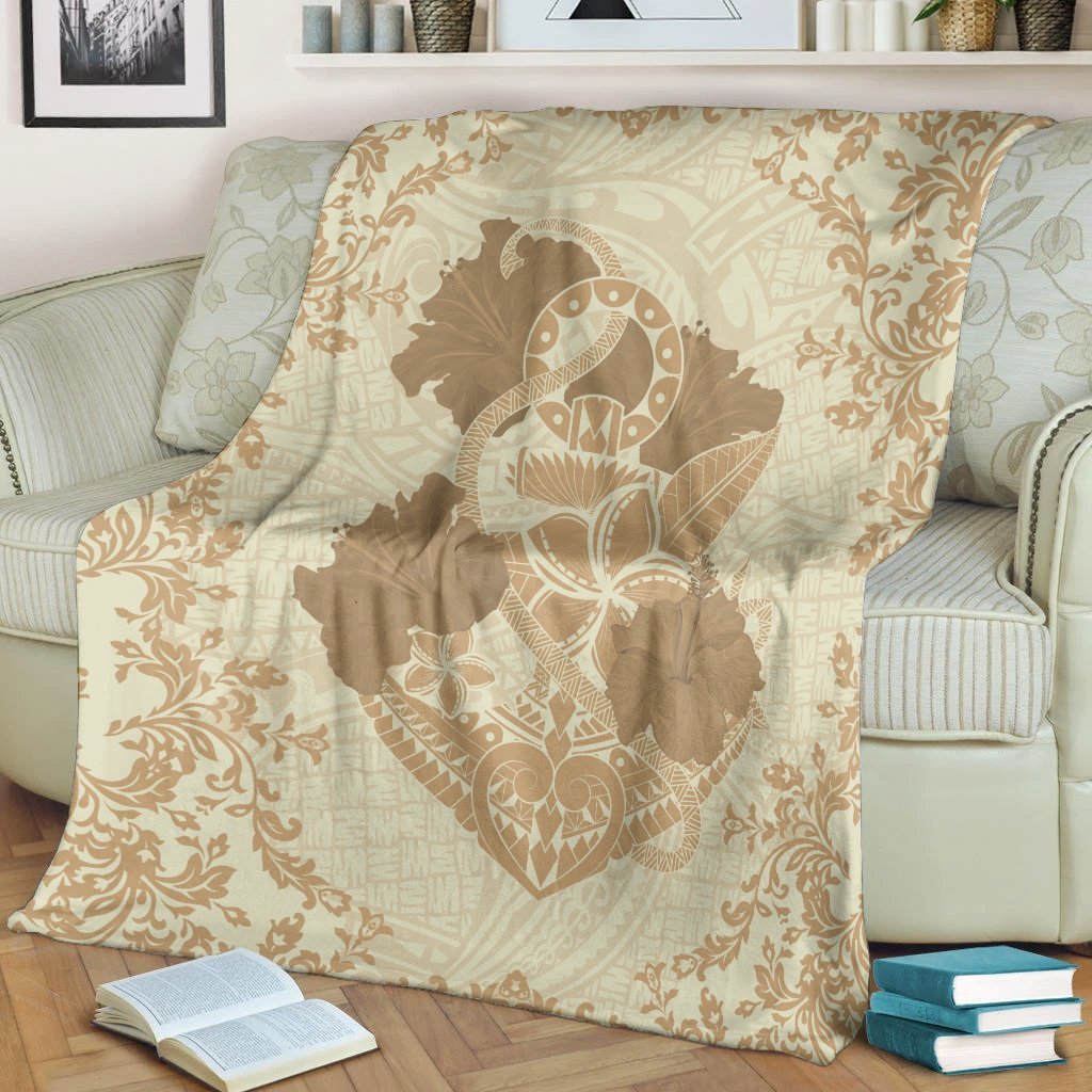 Hawaii Anchor Hibiscus Flower Vintage Premium Blankets - AH - Beige - Polynesian Pride