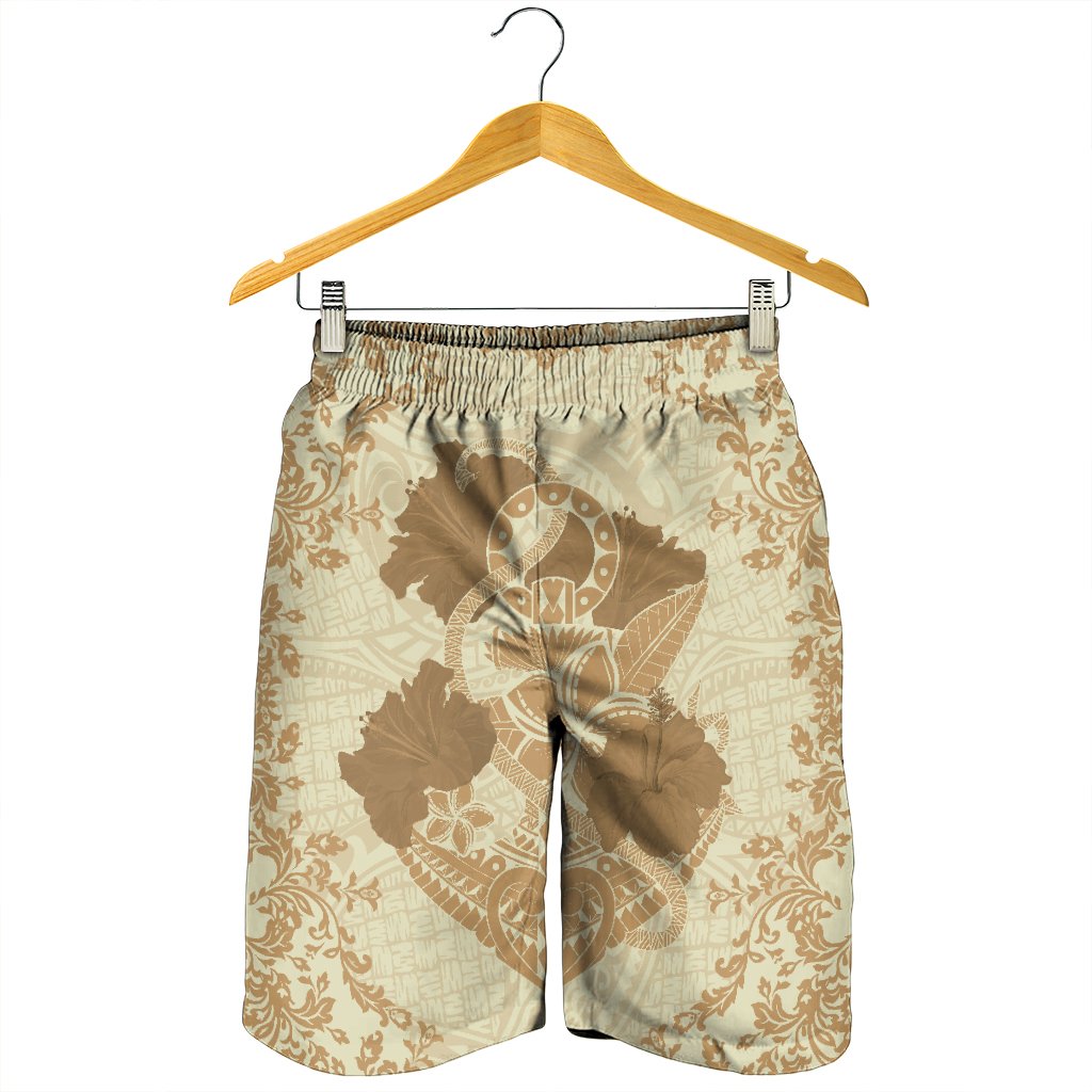 Hawaii Anchor Hibiscus Flower Vintage Men's Shorts - AH - Beige - Polynesian Pride