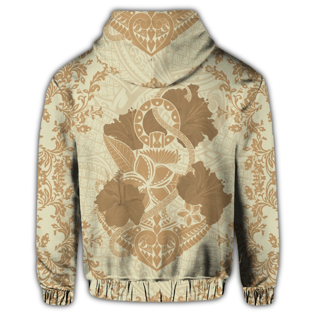 Hawaiian Anchor Hibiscus Flower Vintage Hoodie Beige - Polynesian Pride