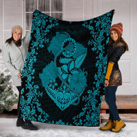Hawaii Anchor Hibiscus Flower Vintage Premium Blankets - AH - Blue - Polynesian Pride