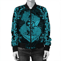 Hawaii Anchor Hibiscus Flower Vintage Bomber Jacket - AH - Blue - Polynesian Pride