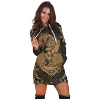 Hawaii Anchor Hibiscus Flower Vintage Hoodie Dress - AH - Gold - Polynesian Pride