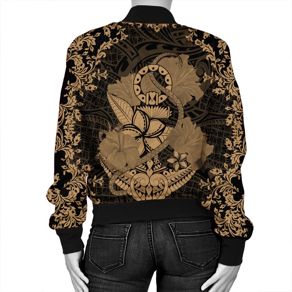 Hawaii Anchor Hibiscus Flower Vintage Bomber Jacket - AH - Gold - Polynesian Pride