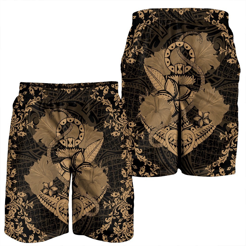 Hawaii Anchor Hibiscus Flower Vintage Men's Shorts - AH - Gold - Polynesian Pride