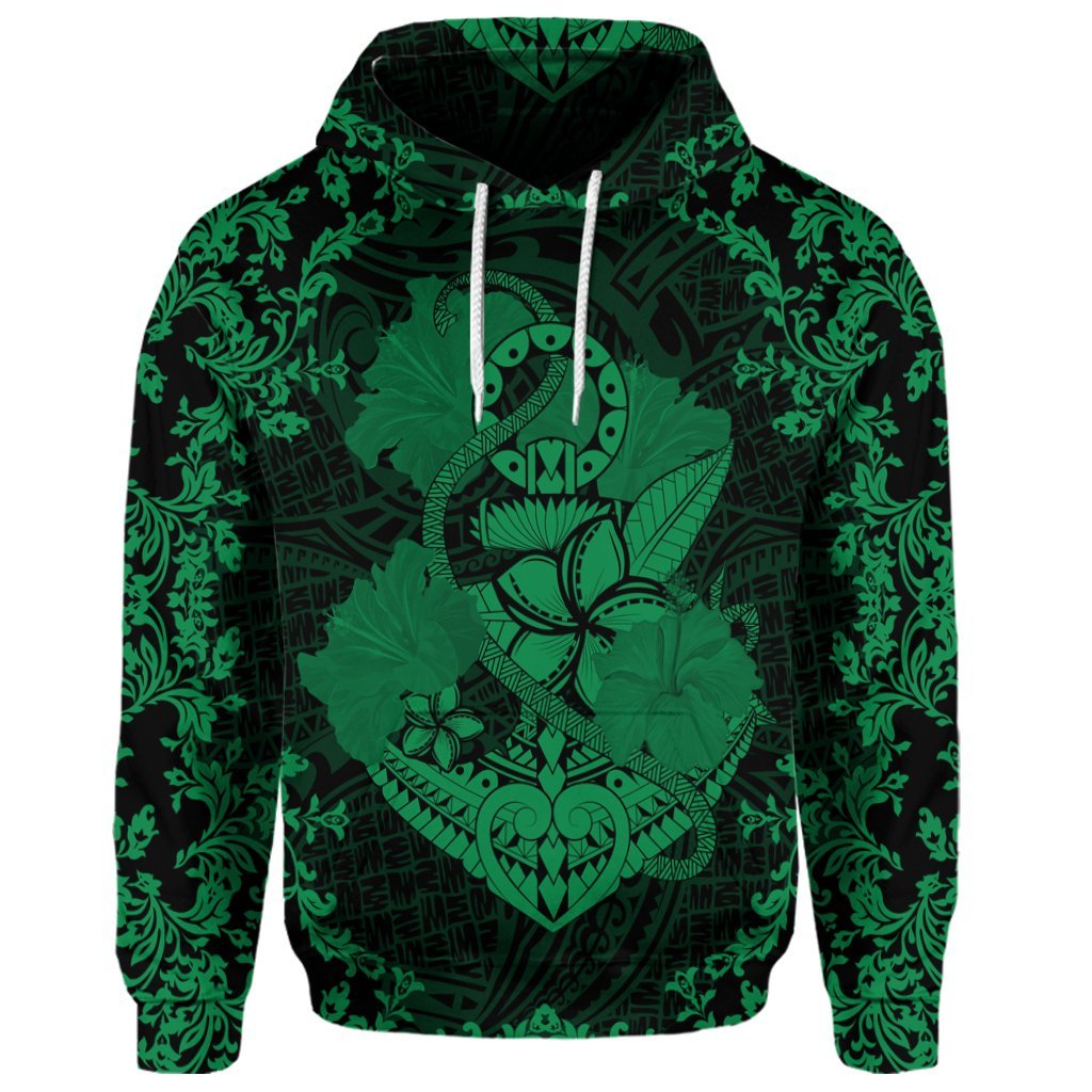 Custom Hawaii Anchor Hibiscus Flower Vintage Hoodie Green - Polynesian Pride