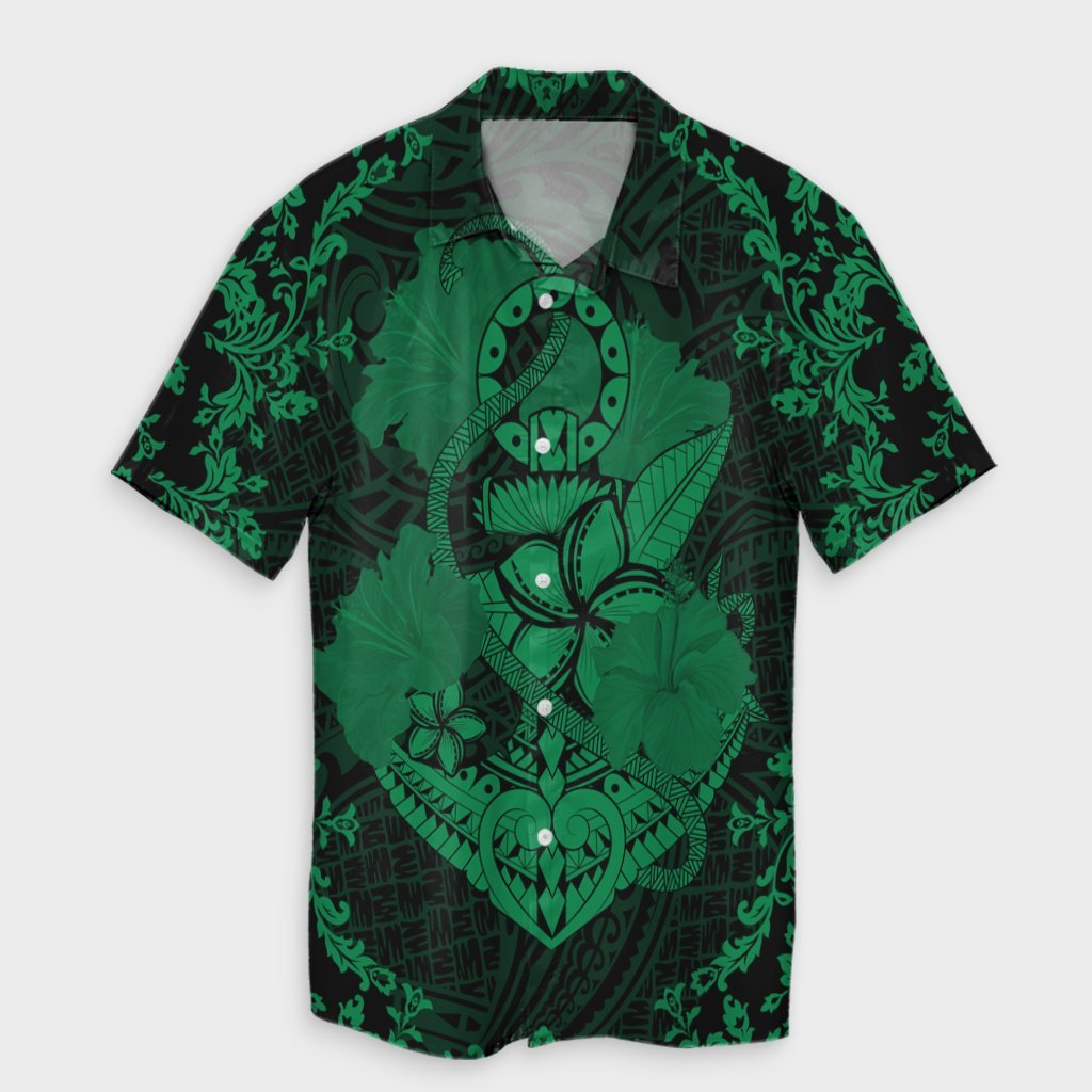 Hawaii Anchor Hibiscus Flower Vintage Hawaiian Shirt - AH - Green Unisex Black - Polynesian Pride