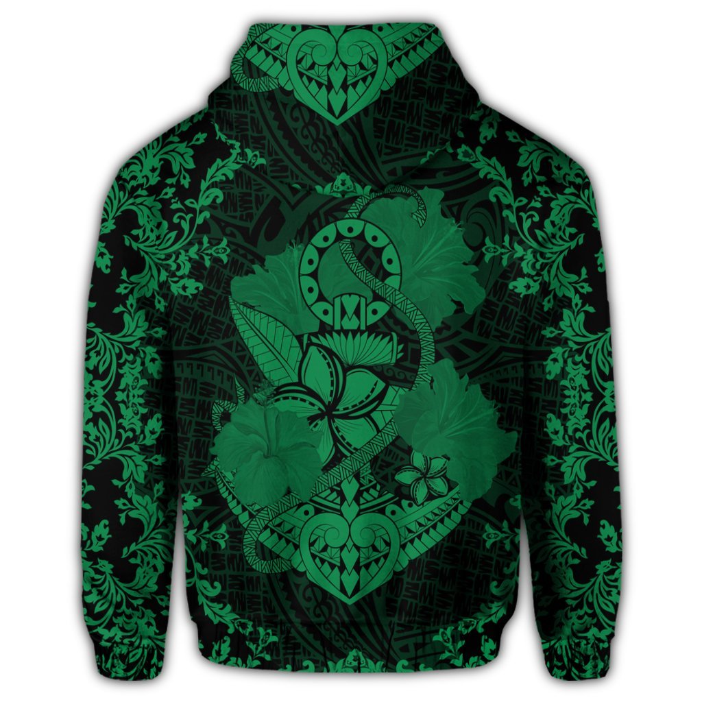 Hawaiian Anchor Hibiscus Flower Vintage Hoodie Green - Polynesian Pride