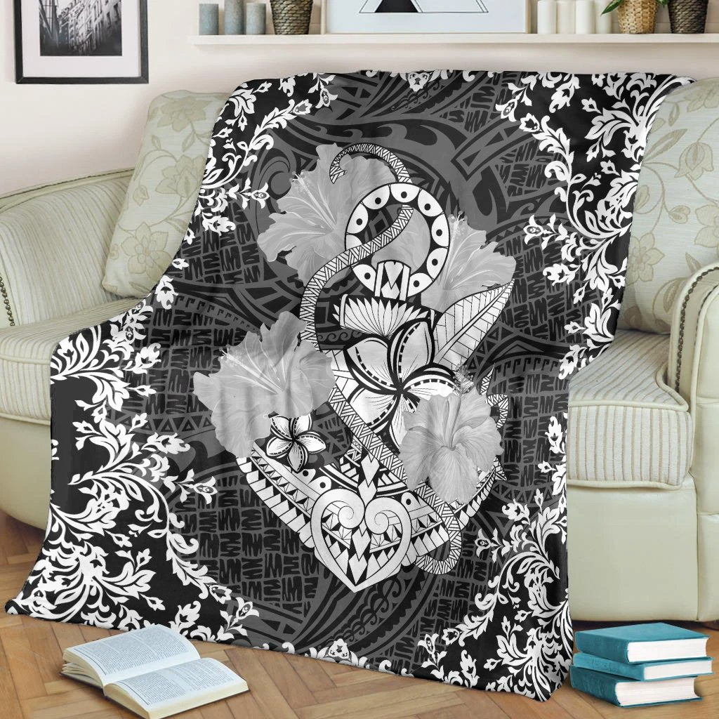 Hawaii Anchor Hibiscus Flower Vintage Premium Blankets - AH - Polynesian Pride