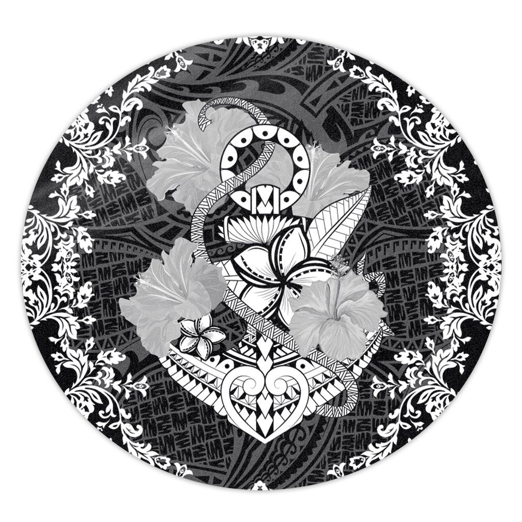 Hawaii Anchor Hibiscus Flower Vintage Round Carpet - AH Round Carpet Luxurious Plush - Polynesian Pride