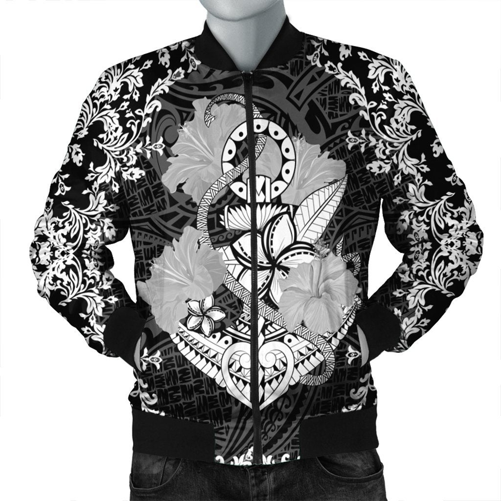 Hawaii Anchor Hibiscus Flower Vintage Bomber Jacket - AH Black Unisex - Polynesian Pride
