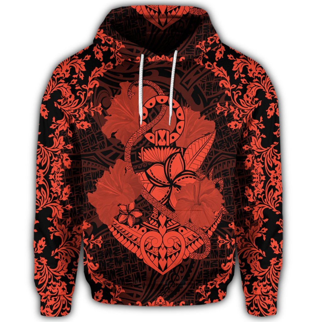 Hawaii Anchor Hibiscus Flower Vintage Hoodie Orange - Polynesian Pride