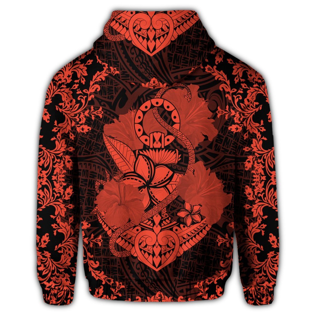 Hawaii Anchor Hibiscus Flower Vintage Hoodie Orange - Polynesian Pride