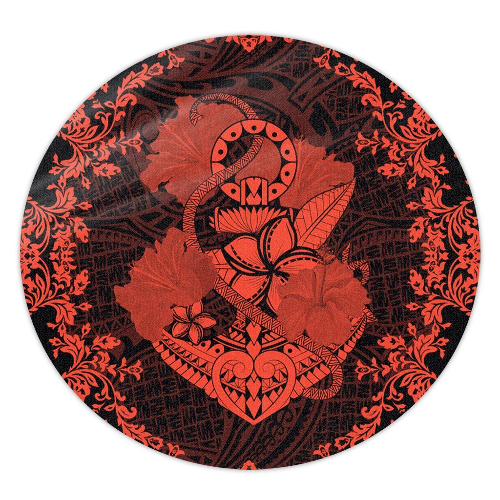 Hawaii Anchor Hibiscus Flower Vintage Round Carpet - AH - Orange Round Carpet Luxurious Plush - Polynesian Pride
