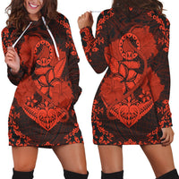 Hawaii Anchor Hibiscus Flower Vintage Hoodie Dress - AH - Orange Black - Polynesian Pride