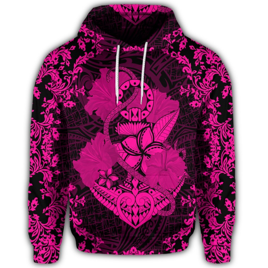 Hawaiian Anchor Hibiscus Flower Vintage Hoodie Pink - Polynesian Pride