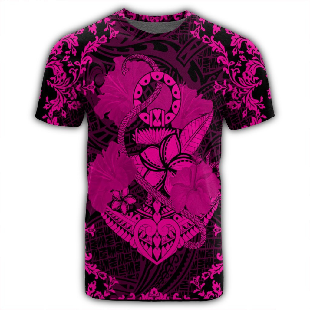 Hawaii Anchor Hibiscus Flower Vintage T Shirt Pink - Polynesian Pride